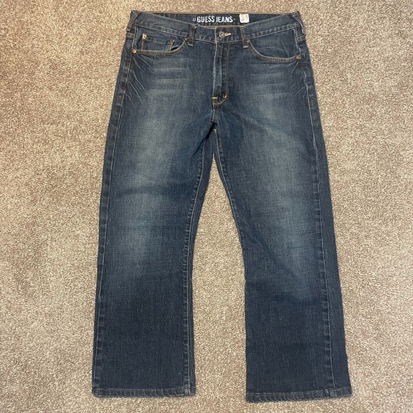 Guess Jeans Cliff Bootcut Mens 34x32 Blue Wash Wide Leg Denim Relaxed Y2K - Picture 1 of 8
